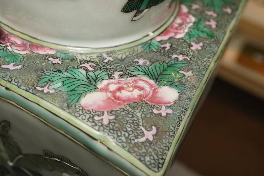 A tall Chinese famille rose square section vase, 19th century